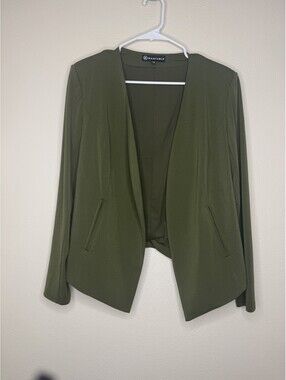 Wantable Stretch Asymmetric Open Front Blazer Green Women's Size L